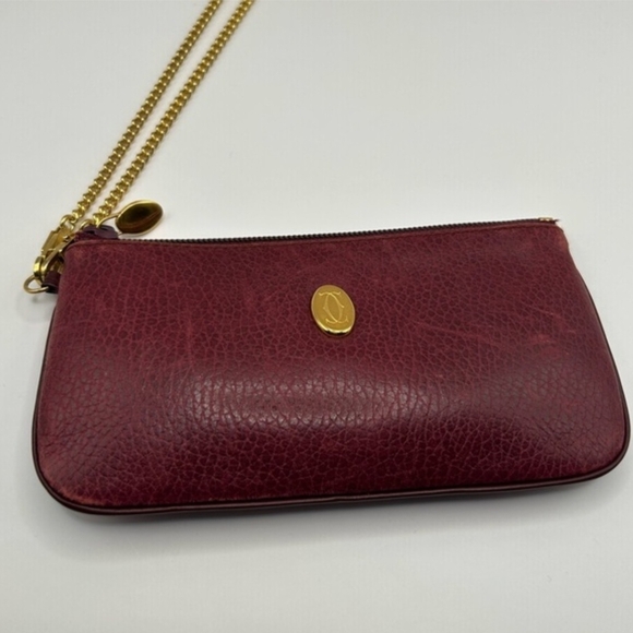 Cartier Handbags - Cartier Vintage Must de Line Bordeaux Leather Wristlet, Crossbody, Shoulder COA